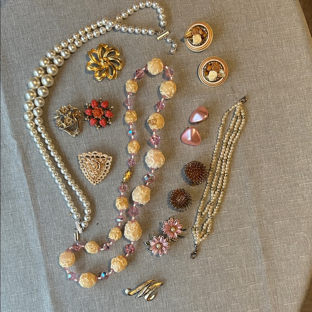 Vintage Costume Jewelry-clip on earrings, brooches, necklaces and bracelet